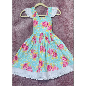 Girls Kelly's Kids Casual Dress Size 8 Blue Pink Floral Easter